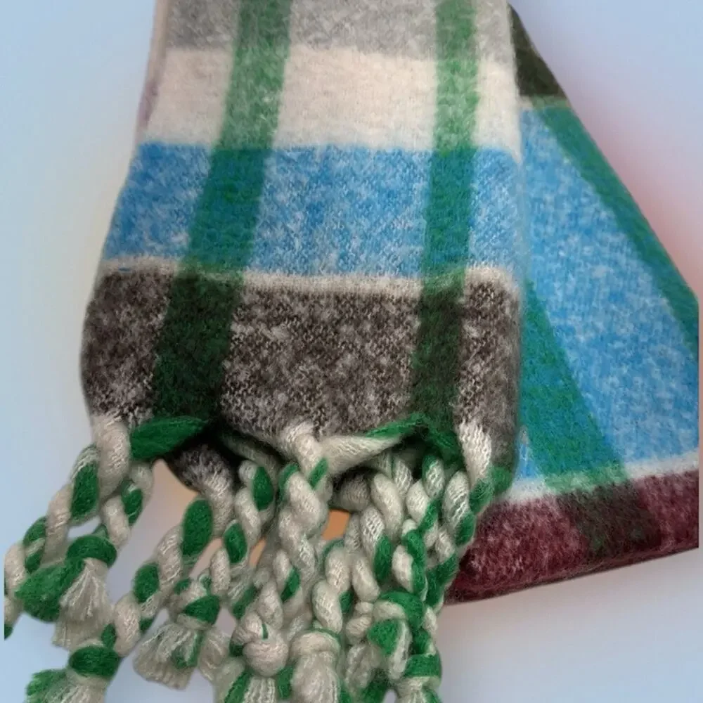 Colorful Plaid Scarf with Fringe